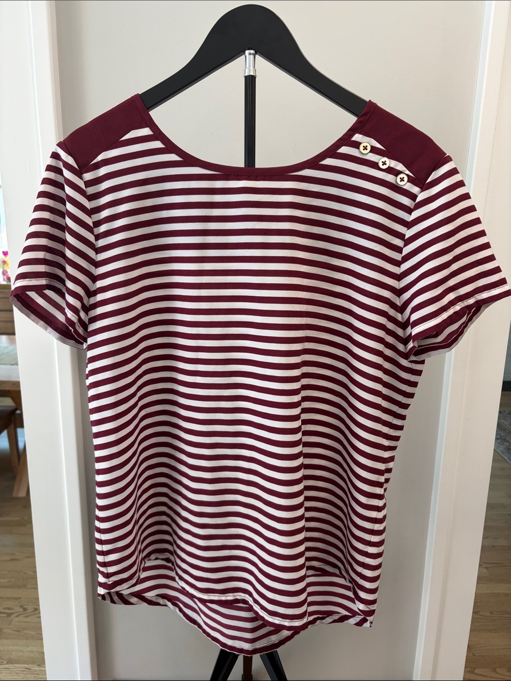 Banana Republic Burgundy and White Striped Short-Sleeve Top